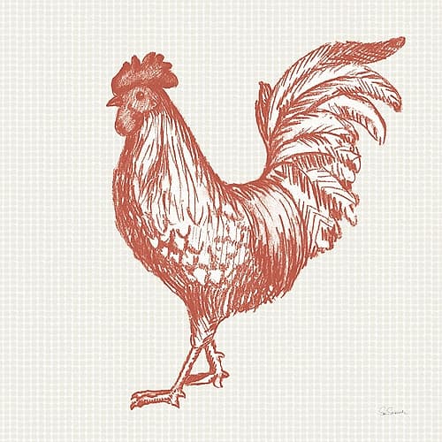 Cottage Rooster IV Red Art Print