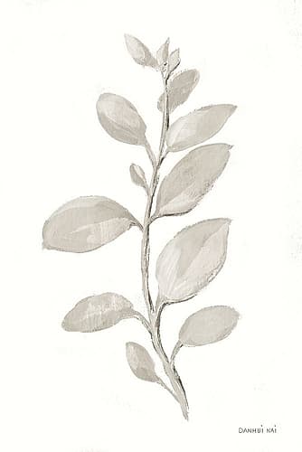 Gray Sage Leaves II on White Art Print