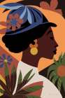 Boho Woman III Flipped Blue Art Print