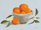 Oranges in a Grey Bowl Blue Texture Art Print