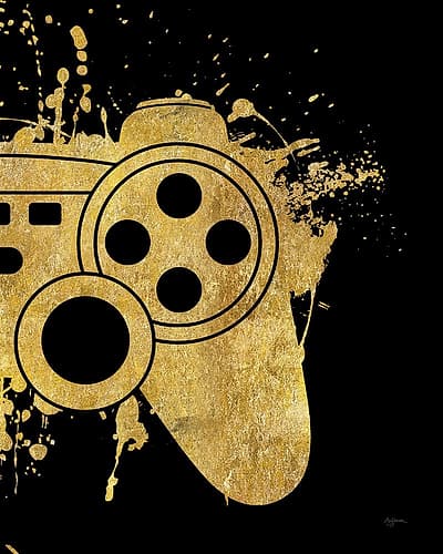 Gamer Splash VII Black Gold Abstract Art Print