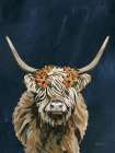 Harvest Cow Floral Texture Dark Art Print
