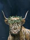 Harvest Cow Sage Texture Dark Art Print