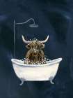 Highland Cow in Tub Texture Dark Art Deco Print