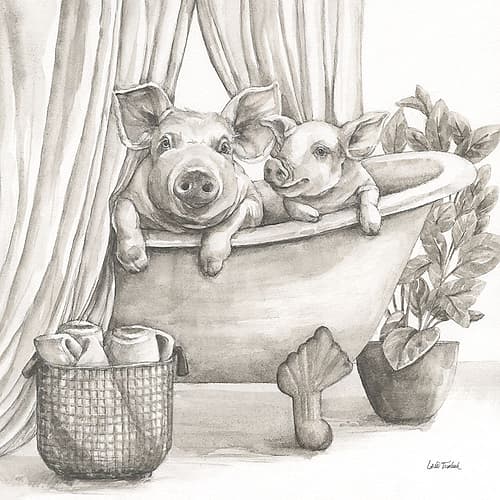 Pigs in a Tub Sepia Art Print