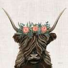 Longhorn with Rose Crown Linen Sq Art Print