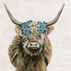 Harvest Cow Floral Linen Sq Art Print