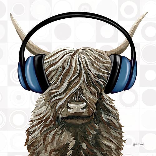 Music Cow Blue Crop Art Print