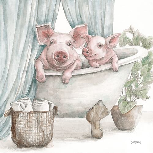 Pigs in a Tub Color Art Deco Print