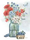 Red White and Blue Floral II Art Print