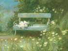 Garden Bench with Rose Bouquet Art Print