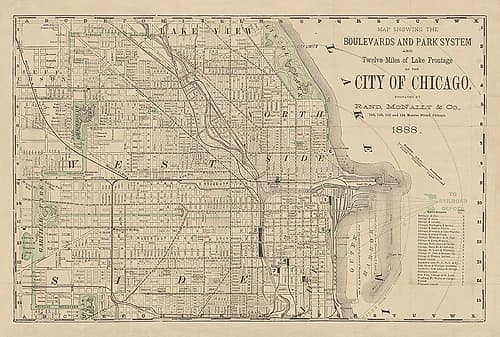City of Chicago Map 1888 v2 Maps Print