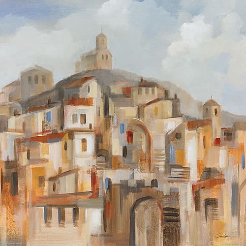 Town on the Hill Sq Art Print