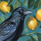 Crow With Lemon Backdrop Art Print