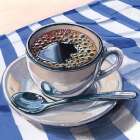 Black Coffee On Striped Cloth Art Print