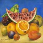 Untitled (Still life with parrot and fruit), 1951 Art Print