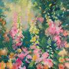 Foxgloves and water avens Art Print