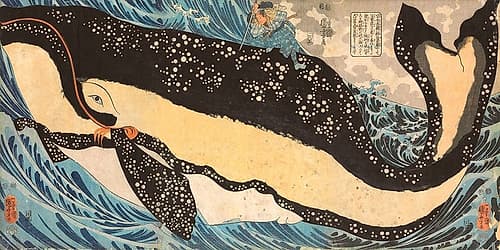 Miyamoto No Musashi Attacking the Giant Whale Art Print by Utagawa Kuniyoshi