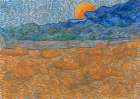 Landscape with wheat sheaves and rising moon, 1889 Art Print