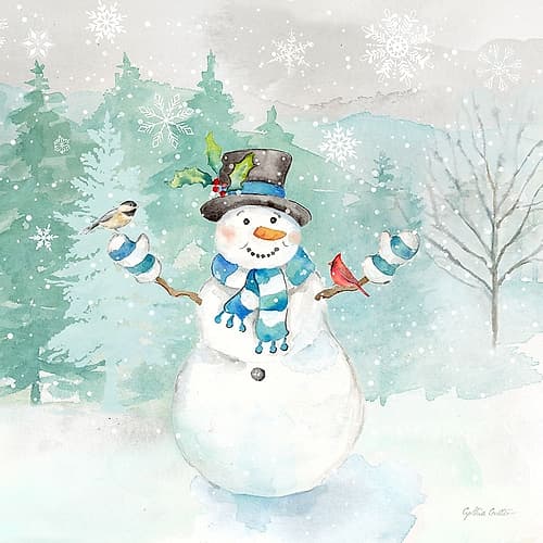 Let it Snow Blue Snowman I Art Print
