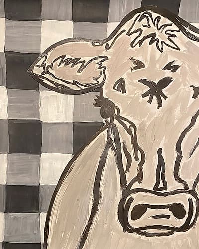 Farm Sketch Cow buffalo plaid Art Print