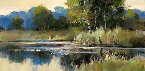Heron Landscape Panel Art Print