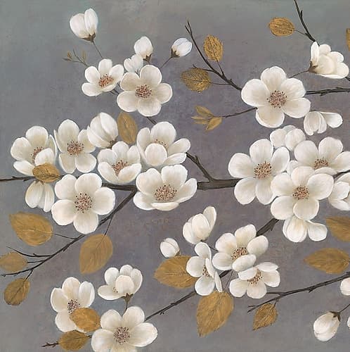 Gold Leaf Blossom Branch Square Art Print