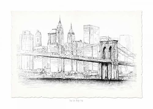 Brooklyn Bridge Pen and Ink Architecture Print