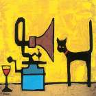 Cat and Gramophone Art Print