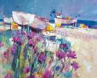 Boats and Beach Blooms Art Print