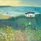 Cottage by Ocean Meadow Art Print