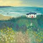 Cottage by Ocean Meadow Art Print