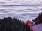Chalet above clouds at sunrize,La Mainaz\
, Route de la Faucille, France Art Print