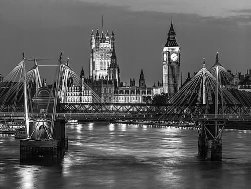 London-River Thames-Waterloo brigde and houses of parliment at night Européen reproduction
