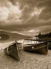 Boats on lake Art Print