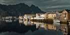 Small village on coastline, Lofoten, Norway Art Print
