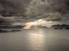 Sunset of Norwegian fjord, Lofoten, Norway Art Print