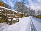 Bench in Snow Landscape Print