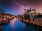 Notre-Dame de Paris at night, France Art Print