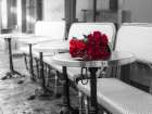 Bunch of flowers on cafe table Art Print