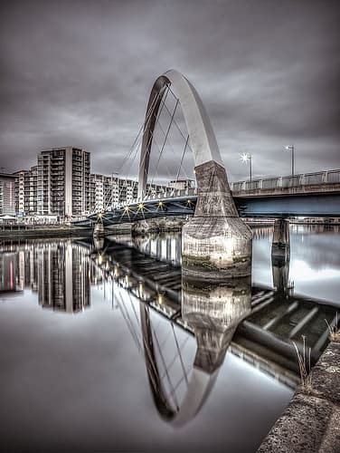 Clyde Arc bridge over river, Glasgow Photography Print
