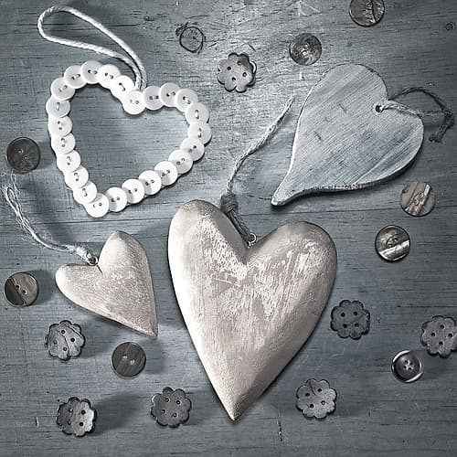 Assorted wooden hearts and buttons Art Print