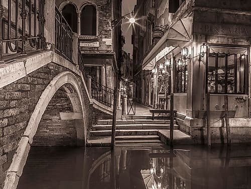 Cafe by canal-Venice Art Print