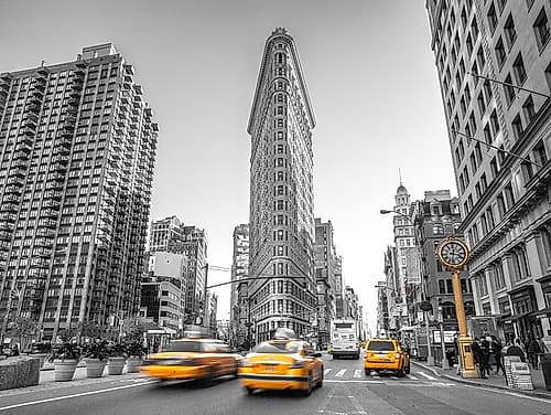 Yellow Taxis- Flatiron Building-Manhattan-New York Photography Print
