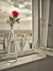 Flower vase on window with Eiffle tower in background, Paris Art Print