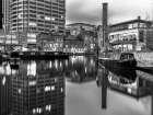 Narrow canal with small boats in Birmingham, UK Art Print