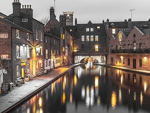 View of Gas street basin at evening in Birmingham, UK Photography Print