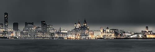 Liverpool skyline across the River Mersey, UK Art Print