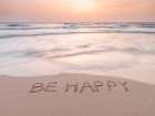 Sand writing - Word Be Happy written on beach Art Print