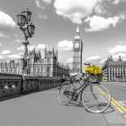 Bicycle with bunch of flowers on Westminster Bridge-London-UK Art Print